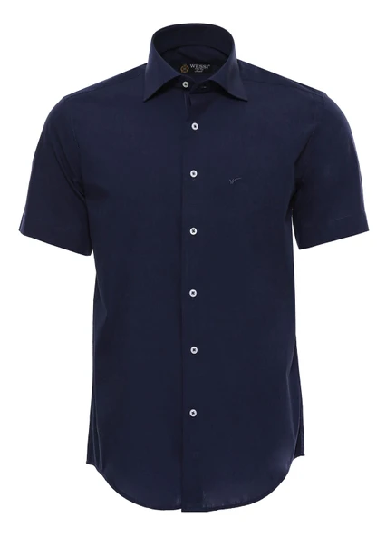 Kısa Kollu Terikoton Slim Fit Lacivert Erkek Gömlek - Wessi ürün görseli 1