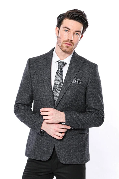 Sivri Yaka Tek Düğme Füme Slim Fit Ceket - Wessi ürün görseli 1