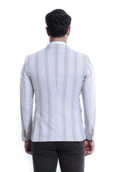 Çizgili Bej Slim Fit Ceket - Wessi - Resim 4