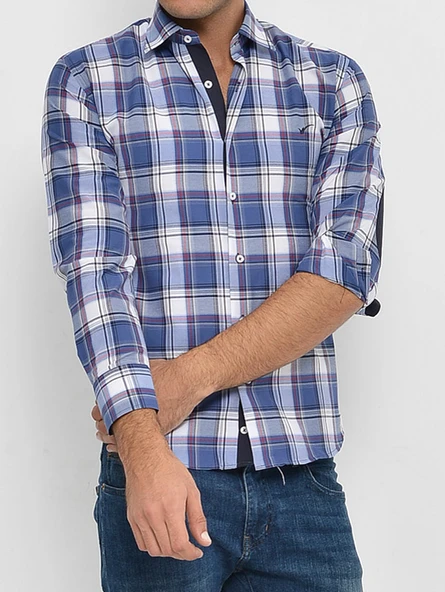 Slimfit Ekose Desenli Lacivert Gömlek - Wessi ürün görseli 1