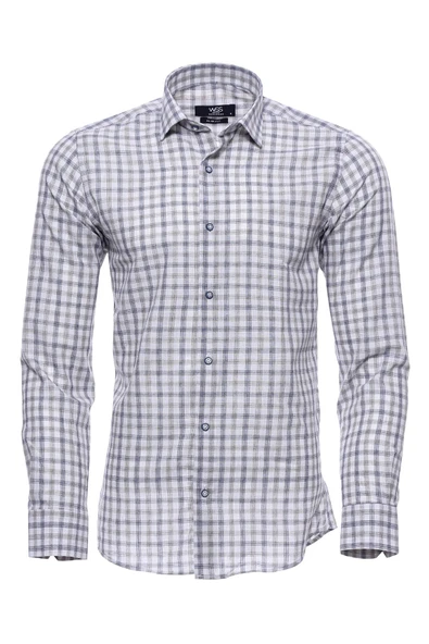 Ekose Desenli Slim Fit Krem Gömlek | Wessi ürün görseli 1