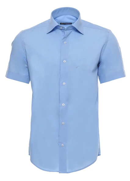 Slim Fit Kısa Kollu Terikoton Mavi Erkek Gömlek - Wessi ürün görseli 1