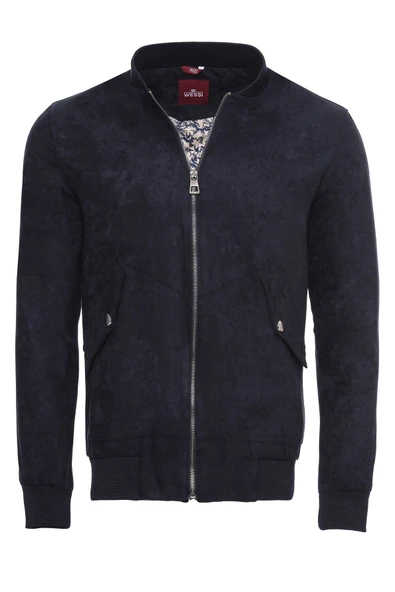 Kapaklı Cepli Süet Koyu Mavi Erkek Bomber Ceket - Wessi ürün görseli 1