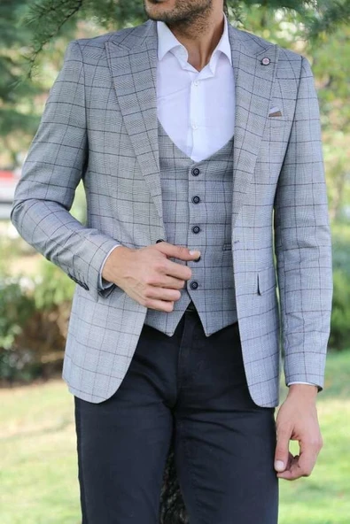 Ekose Ceket Yelek Set - Wessi - Resim 3