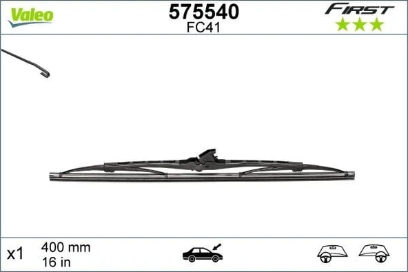 VALEO SİLECEK SÜPÜRGESİ UNIVERSAL GRAFİTLİ TELLİ 400 MM 16'' ürün görseli 1