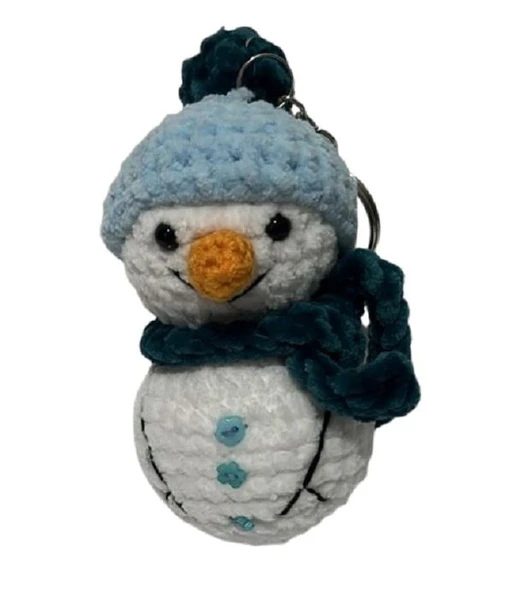 Mavi Şapkalı Maskot Kardan Adam Amigurumi Organik Anahtarlık Oyuncak ürün görseli 1