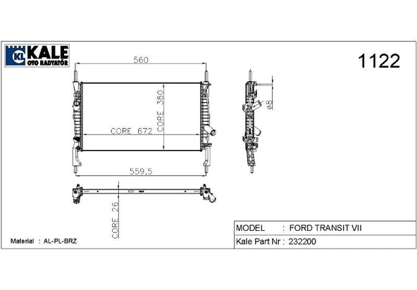 KALE RADYATÖR FORD TRANSIT TURBO (V347) NAC 1 SIRA ALÜMİNYUM BRAZİNG SİSTEM ürün görseli 1