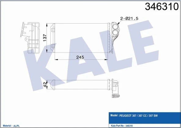 KALE KALORİFER RADYATÖRÜ MEKANİK PEUGEOT 307/307 CC/307 SW ürün görseli 1