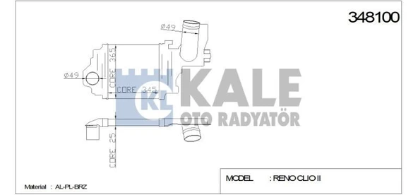 KALE TURBO RADYATÖRÜ (INTERCOOLER) RENAULT CLIO II (345X370X27) AL/PL/BRZ ürün görseli 1