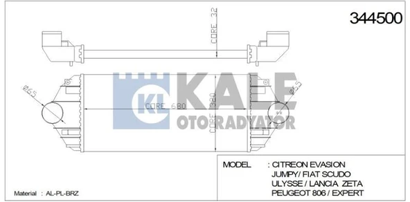 KALE TURBO RADYATÖRÜ (INTERCOOLER) FIAT SCUDO ULYSSE (683X322X34) AL/PL/BRZ ürün görseli 1