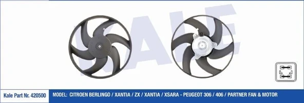 KALE FAN MOTORU MOTOR CITROEN BERLINGO/ZX/XSARA - PEUGEOT 306/406/PARTNER (250W 335MM) ürün görseli 1