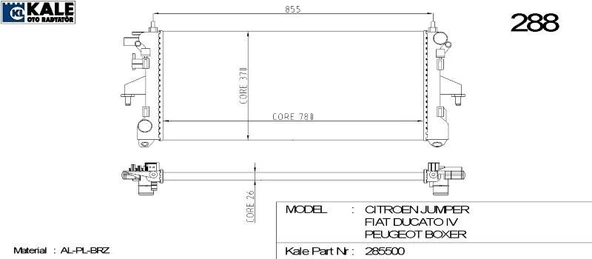 KALE RADYATÖR PEUGEOT BOXER/ FIAT DUCATO/JUMPER 2.2 HDI KARSAN JEST 1 SIRA 26MM ALÜMİNYUM BRAZİNG SİSTEM ürün görseli 1
