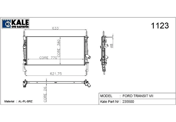 KALE RADYATÖR FORD TRANSIT TURBO (V347) AC 1 SIRA ALÜMİNYUM BRAZİNG SİSTEM ürün görseli 1