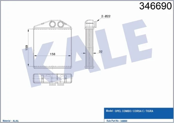 KALE KALORİFER RADYATÖRÜ BRAZING OPEL COMBO/CORSA C/TIGRA ürün görseli 1