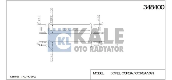 KALE TURBO RADYATÖRÜ (INTERCOOLER) OPEL CORSA D 90 PS (450 X 97×52) AL/PL/BRZ ürün görseli 1