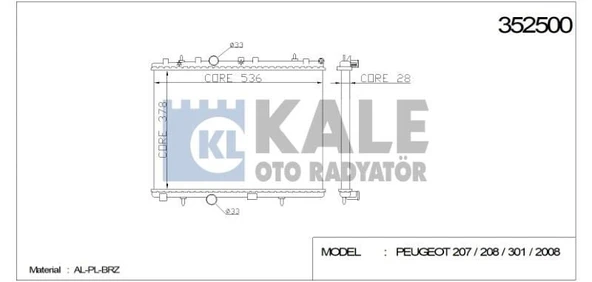 KALE RADYATÖR PEUGEOT 301/207/208 2008 CITROEN C2 C3 C-ELYSEE PARTNER TEPEE(378X538X26) AL/PL/BRZ ürün görseli 1