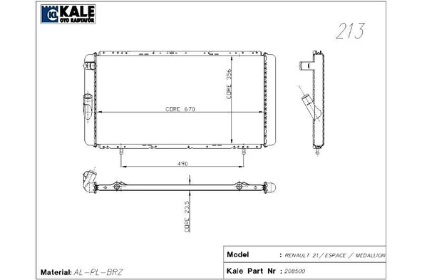 KALE RADYATÖR RENAULT R21 OPT/MNGR/CONC 1 SIRA ALÜMİNYUM BRAZİNG SİSTEM ürün görseli 1