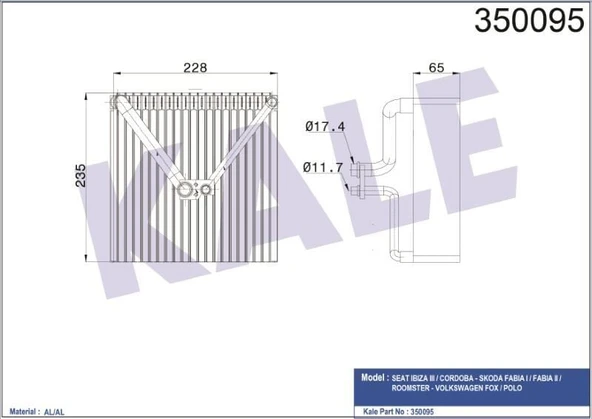 KALE EVAPORATOR AUDI A1 - SEAT IBIZA  / CORDOBA/ TOLEDO  - SKODA FABIA / RAPID / ROOMSTER - VW FOX / POLO ürün görseli 1