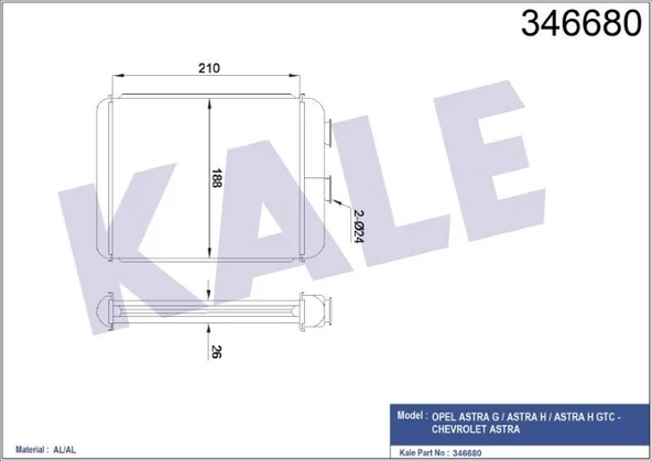 KALE KALORİFER RADYATÖRÜ BRAZING OPEL ASTRA G/ASTRA H/ASTRA H GTC - CHEVROLET ASTRA ürün görseli 1