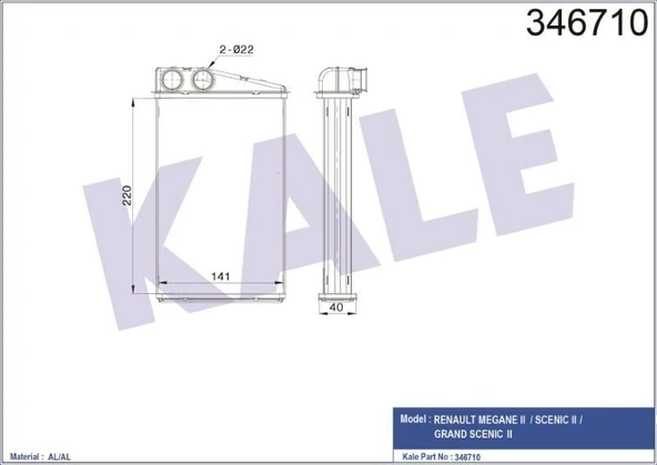 KALE KALORİFER RADYATÖRÜ BRAZING RENAULT MEGANE II /SCENIC II/GRAND SCENIC II ürün görseli 1