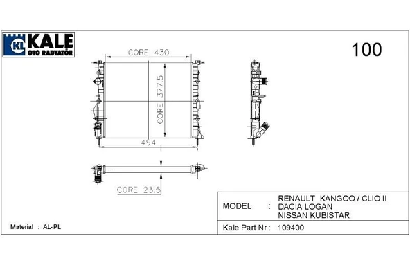 KALE RADYATÖR RENAULT CLIO SYMBOL 2 SIRA AL+PL SİSTEM (23,5 mm) ürün görseli 1