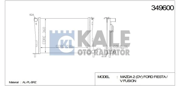 KALE RADYATÖR FORD FIESTA 2001-2008BENZİNLİ FUSION MAZDA II (500X358X16) ürün görseli 1