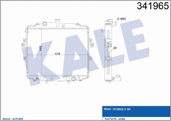 KALE RADYATÖR HYUNDAI H100 KAMYONET H1 2.5TDİ () AL/PL/BRZ ürün görseli 1