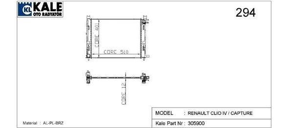 KALE RADYATÖR RENAULT CLIO IV (12MM) 1 SIRA ALÜMİNYUM BRAZİNG SİSTEM ürün görseli 1