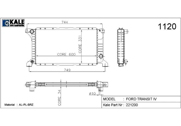 KALE RADYATÖR FORD TRANSIT T-12/15/19 1 SIRA ALÜMİNYUM BRAZİNG SİSTEM ürün görseli 1