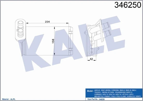 KALE KALORİFER RADYATÖRÜ MEKANİK VW CADDY II/ GOLF II-III-IV/ JETTA II/ PASSAT/POLO/SCIROCCO  AUDI A3 ürün görseli 1