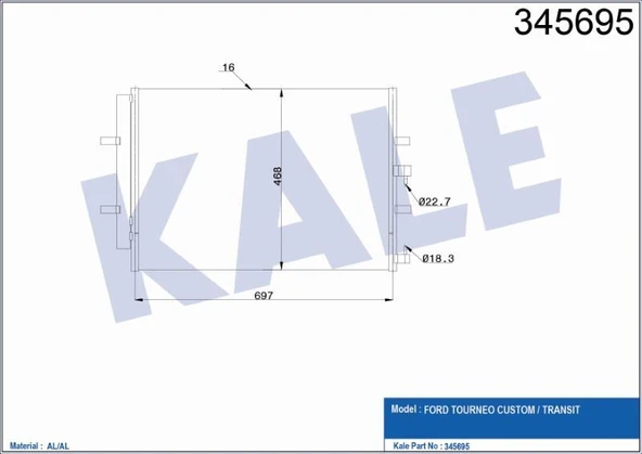 KALE KLİMA RADYATÖRÜ FORD TOURNEO CUSTOM / TRANSIT V363 2014-  2,2  717467 AL/AL ürün görseli 1