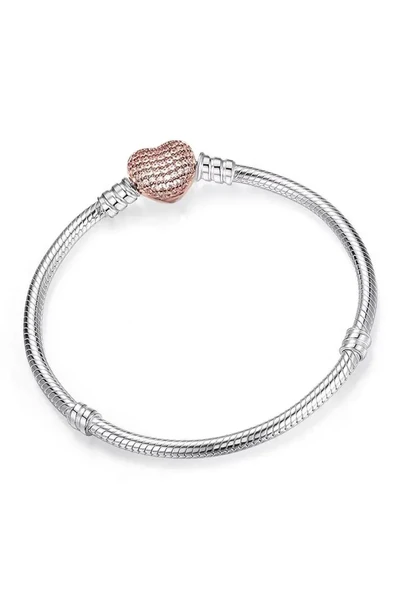 Bileklik 925 Ayar Charm Uyumlu Pave Taşlı Kalp Gümüş Sevgililer Günü Hediye 16 Cm ürün görseli 1