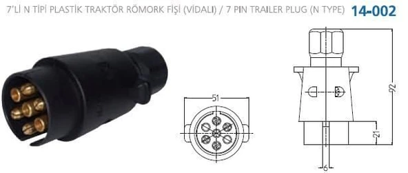 AKSA 7'Lİ N TİPİ PLASTİK TRAKTÖR RÖMORK ERKEK (VİDALI) ürün görseli 1