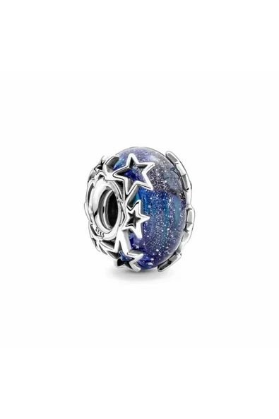 925 Ayar Gümüş Mavi Galaksi ve Yıldızlar Murano Charm ürün görseli 1