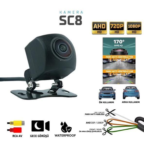 Sentinel SC8 170° Geniş Açı Araç Ön/Arka Görüş Kamerası – AHD 720P / 1080P, Gece Görüşlü ürün görseli 1