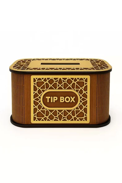 Kilitli Ahşap Bahşiş Kutusu Tip Box Aynalı Altın Renk Pleksi Kaplamalı Kumbara ürün görseli 1