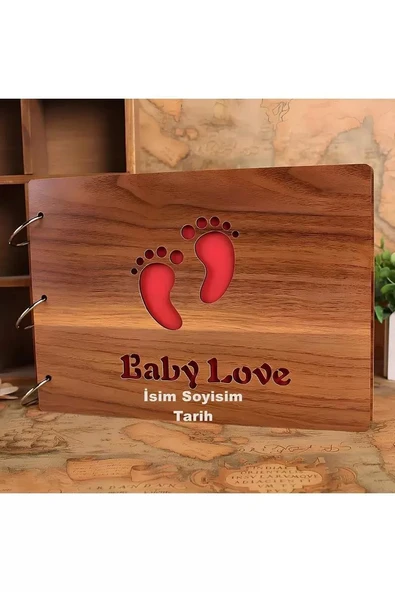 Albümü Kişiye Özel Isimli Ahşap Kapaklı Baby Love Temalı Kendin Yap Fotoğraf Hediye ürün görseli 1
