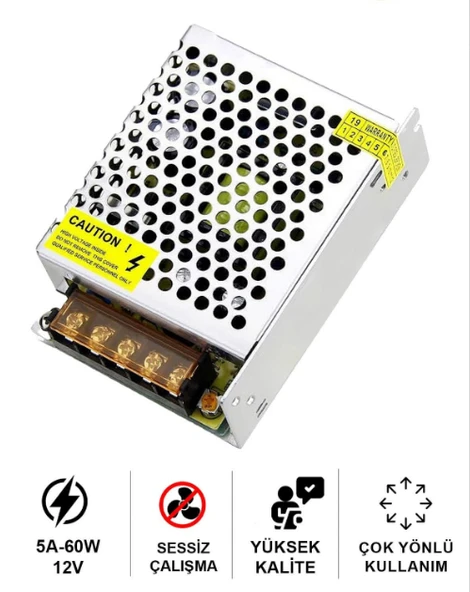 Multibox 12V 5A Metal Kasa Adaptör Güç Kaynağı, 60W SMPS Kamera LED Güç Adaptörü Geniş Kasa ürün görseli 1