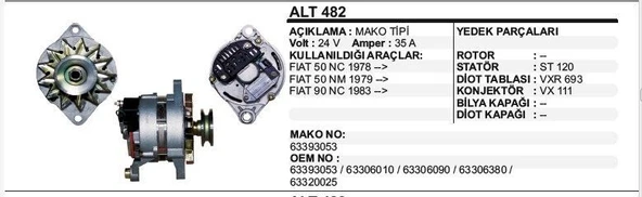 DODO ALTERNATÖR 24V 40A FIAT 50 NC (393053) NM79-.90 NC 83- MAKO TİP ürün görseli 1