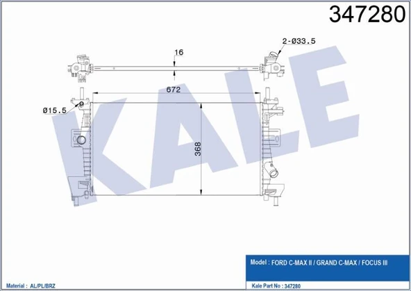 KALE RADYATÖR FORD FOCUS III- C MAX 2011-2024 ürün görseli 1
