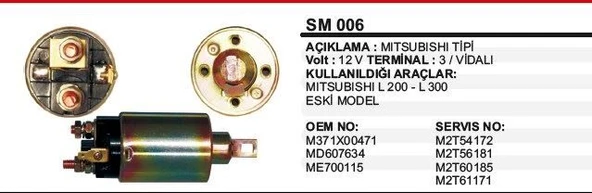 REMARK MARŞ OTOMATİĞİ 12V EM MITSUBISHI L200/L300 CIVATALI M372X6871 MITSUBISHI TİP ürün görseli 1