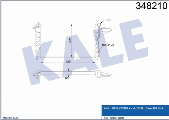 KALE RADYATÖR OPEL VECTRA A 1988 1.6-1.8 ürün görseli 1