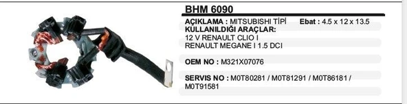 VERTEX KÖMÜR YUVASI 12V RENAULT CLIO I / MEGANE I 1.5 DCI DACIA LOGAN 1.5DCI MITSUBISHI TİP ürün görseli 1