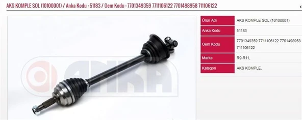 ANKA AKS KOMPLE SOL (10100001) RENAULT R9 ürün görseli 1