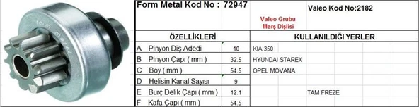 FORM METAL MARŞ DİŞLİSİ 10 DİŞ 9 KANAL VALEO TİPİ KIA 350 HYUNDAI STAREX OPEL MOVANO RENAULT MASTER TAM FREZE ürün görseli 1