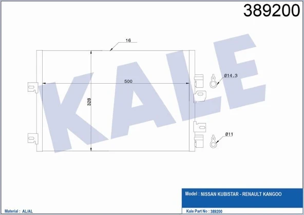 KALE KLİMA RADYATÖRÜ RENAULT KANGOO 1.5 DCI 1998-2010(520X328X16) AL/AL ürün görseli 1