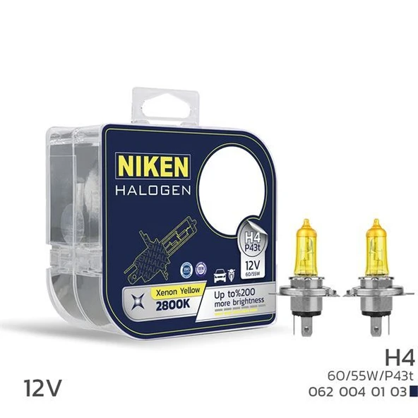 NIKEN 12V H4 60/55W SARI IŞIK AMPUL P43t 2800K ürün görseli 1