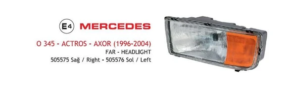 AYFAR FAR MERCEDES ACTROS AXOR 1996-2004 SAĞ (SARI SİNYAL) E-BELGELİ ürün görseli 1