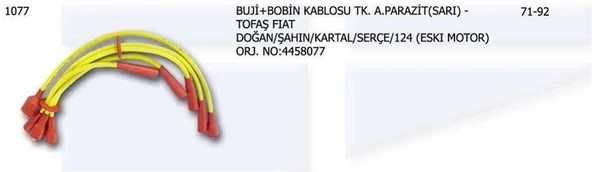 ÜNÜVAR BUJİ KABLO (SARI) TK FIAT DKŞ DOĞAN ŞAHİN KARTAL 124 EM MOTOR ürün görseli 1
