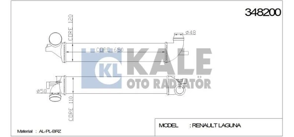 KALE TURBO RADYATÖRÜ (INTERCOOLER) RENAULT LAGUNA LAGUNA III (652X112X108) AL/PL/BRZ ürün görseli 1